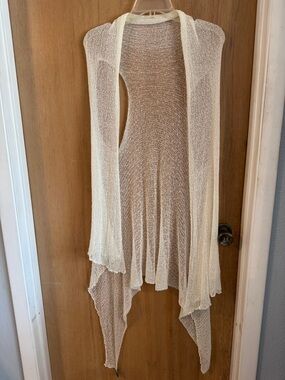 NWT Le Moda Sheer Open-Front Draped Knit Vest Cardigan Cover Up OS